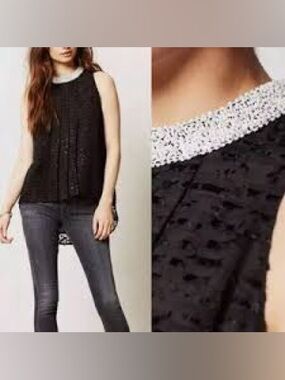 ANTHROPOLOGIE SACHIN & BABI JEWELLED COLLAR TANK BLOUSE